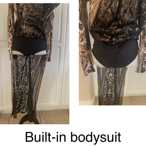 Fashion Nova Black and Gold Patterned Long Sleeve Dress - Picture 7 of 7